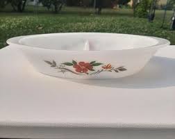Vintage Glasbake -- Divided Casserole Dish -- Painted Red ...