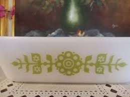 Vintage Glasbake White Milk Glass & Green Floral 1.5 Qt Loaf ...