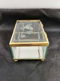 Small Trinket Brass & Beveled Glass Etched Bird Mirror Bottom