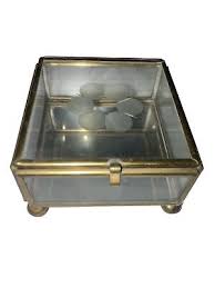 Trinket Jewelry Display Box Brass Glass Etched Flower Mirror Footed 3x3x1.67" OL | eBay