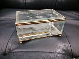 Beveled Floral Etched Glass, Goldtone Metal, Mirrored Bottom Jewelry/Memento Box | eBay