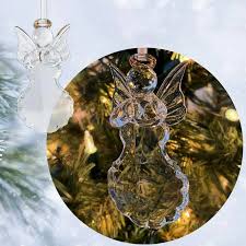 Glass Angel Christmas Ornaments - Clear Spun Glass Angels