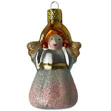 Angel Christmas Ornament Redhead Silvered Glittered 2" Glass ...