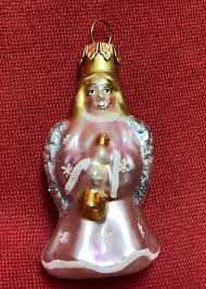 vintage glass ANGEL with Blonde angel hair Pink skirt ...