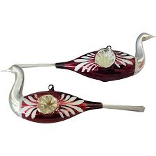 Rare Pair Vintage Blown Mercury Glass Hand Painted Bird ...