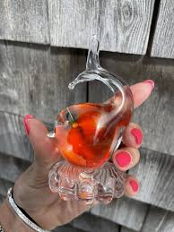 Vtg Hand Blown Glass Pedestal Fish Figurine Red Orange Clear ...