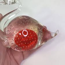 Clear Art Glass 4.5” Swan Paperweight Red Center Controlled ...