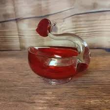 Art | Vintage Handblown Redclear Glass Swan Candy Dish Made ...