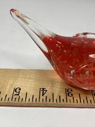 Art Glass Bird Figurine Clear & Orange Marbled Glass Hand ...