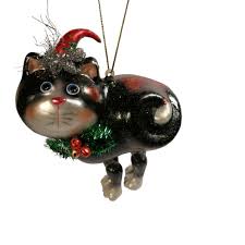 Christmas Cat Ornament Black White Tabbly Dangle Legs with ...