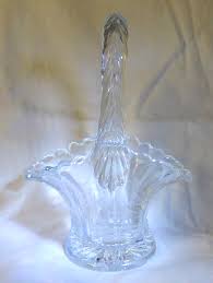 Antique 1920s Clear Crystal Small Handle Basket Wispy Cut 5" Tall Scalloped Edge | eBay Australia