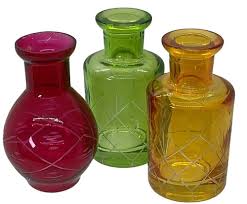 3 Miniature Glass Bud Vase Set Cut to Clear Etched Style ...