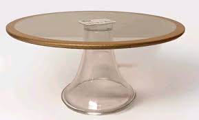 Def Salv Glass Cake Dessert Stand Pedestal 1 Tier Clear Gold Edging 2023 | eBay