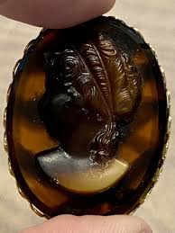 Vintage Tortoise Shell Glass Cameo Brooch Pin Gold Tone | eBay