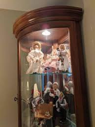 Curved Glass Oak Curio Corner Cabinet, Double Lighted, Exc Cond - furniture - by owner - sale - craigslist