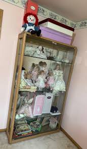 Lot # 66 - Vintage Doll Collection in Glass Display Case: Porcelain, Baby Dolls + | Standouts in Seattle- Chihuly, Gold, Retro Artwork & Unique Vintage Finds - East Side Estate Liquidation Co