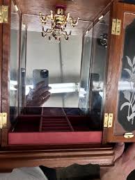 Vintage Jewelry Cabinet With Etched Floral Glass Doors, Pink ...