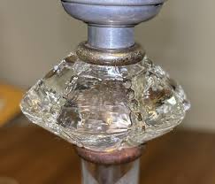 Pair Of Vintage Glass Table Lamps With Etched Design & White ...