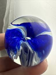 Beautiful small blue hand blown glass flower paperweight | eBay