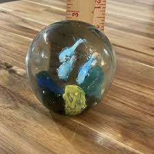 Art Glass Paperweight Fish Ocean Reef Blue Green Bubbles | eBay