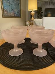 RARE Made in FRANCE.Pink Satin Frosted Glass 4 Footed Dessert Bowl & 6 bowls. | eBay