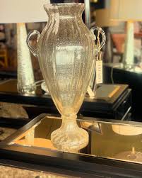 21” tall hand blown Murano Italian glass gold dust vase ...