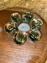 NEW STUDIO CRYSTAL Daisy Flower GreenSwirls Votive Candle Holder 4.5" MCM | eBay Australia
