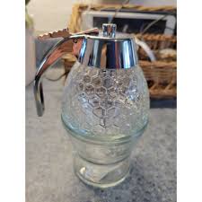 2pc Vintage Glass Honey Dispenser Chrome Lid Honeycomb ...
