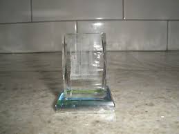 SMALL CLEAR GLASS HOLOGRAM NEW YORK PAPERWEIGHT TWIN TOWERS ...