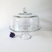Vintage Pedestal Glass Cake Stand With Glass Dome /details ...