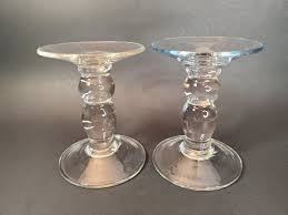 Hand Sculpted Solid Clear Bubble Glass Pillar Candle Holders ...