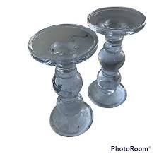 Candlesticks Chunky Glass Set of 2 Lip Edge Double Balls ...