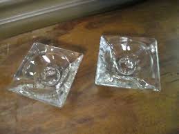 2 Vintage Glass Tapered Candle Holders - Square Shape - 3 ...