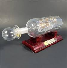 Vintage Spun Glass H.M.S. Victory Ship in a Bottle w/ Wood Stand 24K Gold Blown | eBay