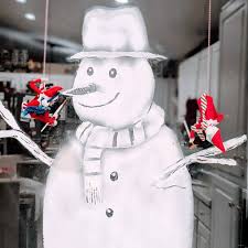 Winter Window Decoration with Spray Snow and Elves