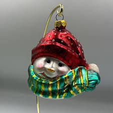 Beams Glass Snowman Ornament in Polka Dot Red Hat with Green ...