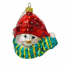 Beams Glass Snowman Ornament in Polka Dot Red Hat with ...