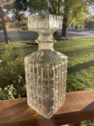 Glass Liquor Decanter Bottle Square Cut W/ Lid 9.25” | eBay
