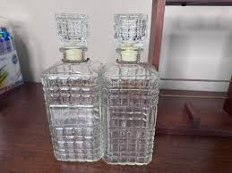 1970's MCM Style Pressed Glass Liquor Decanters Carrier ...