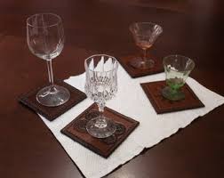 4 Embossed Leather Coasters - Etsy