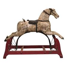 Antique Primitive Glider Rocking Hobby Horse, Rustic Carved Wood Cast Iron Red | Chairish