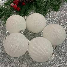 50 Count White Glittered Mix Shatterproof Ornaments ...