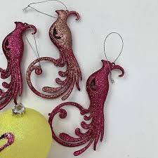 Glitter Bird Christmas Ornaments Pink Yellow (Lof of 4) 3 ...