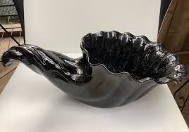 Vintage Frankoma BLACK Pottery CORNUCOPIA Large Vase Bowl ...