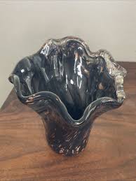 Murano Art Glass Black and Copper Color 6 1/4”tall Ruffled ...