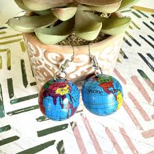 Globe Dangle Earrings 90's Y2K World Map Geography School Jewelry Gift Boho NEW | eBay