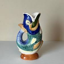 Vintage Gluggle Jug Pitcher by Wade, Multi-colored Ceramic Fish Pitcher, Decorative 10 3/4" Vase, Home Accent - Etsy