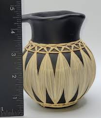 Gmunder Keramik Matte Black Pitcher/Vase • Raffia Wrap ...