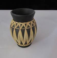 Vintage 50s Gmundner Keramik Austria Raffia Wrapped Black ...