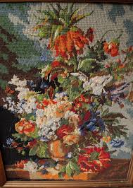 1960s Vintage Framed Needlepoint Textile Art | Chairish